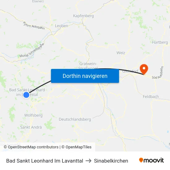 Bad Sankt Leonhard Im Lavanttal to Sinabelkirchen map