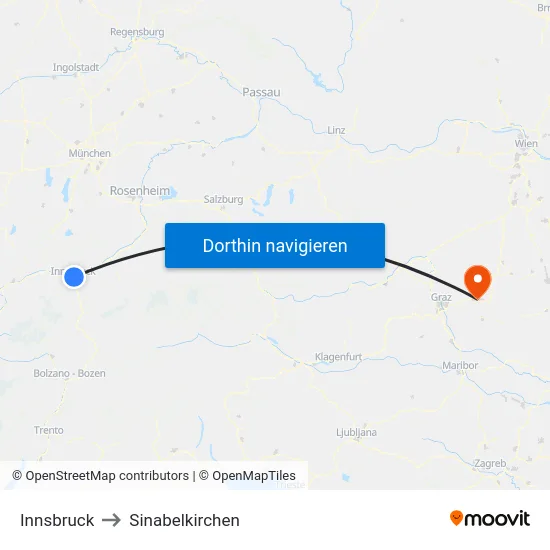 Innsbruck to Sinabelkirchen map