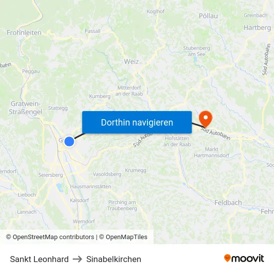 Sankt Leonhard to Sinabelkirchen map