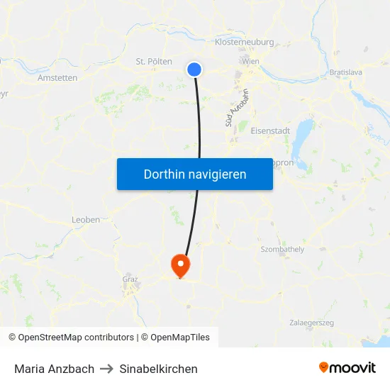 Maria Anzbach to Sinabelkirchen map