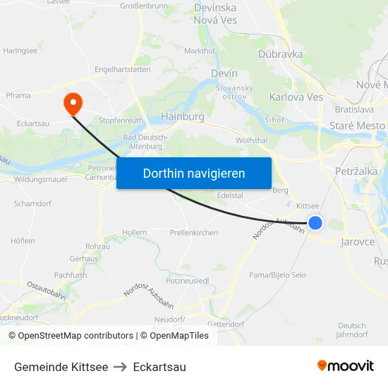 Gemeinde Kittsee to Eckartsau map