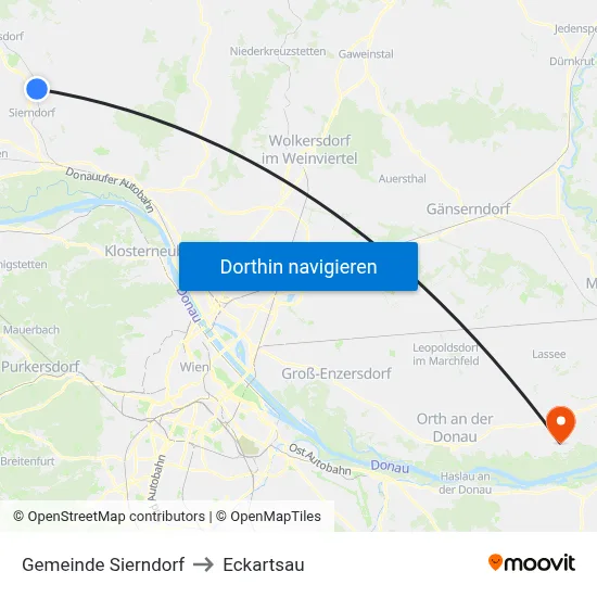 Gemeinde Sierndorf to Eckartsau map