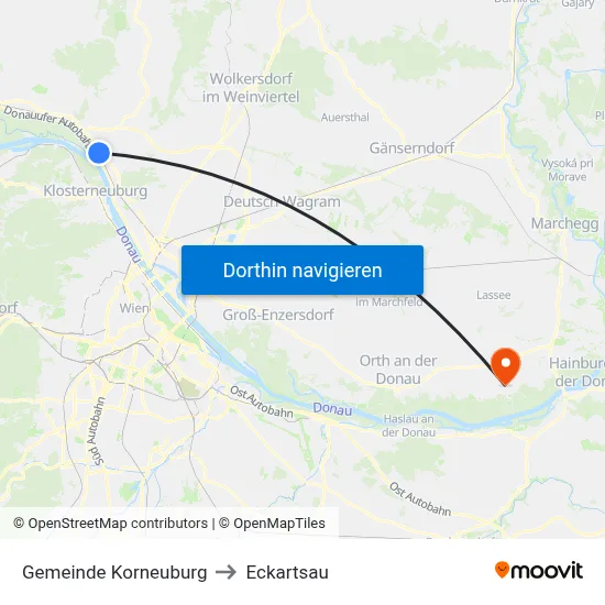 Gemeinde Korneuburg to Eckartsau map