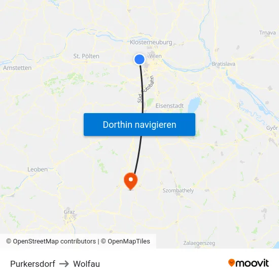 Purkersdorf to Wolfau map