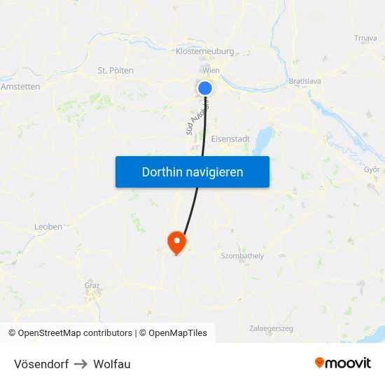Vösendorf to Wolfau map