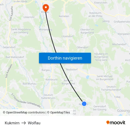 Kukmirn to Wolfau map