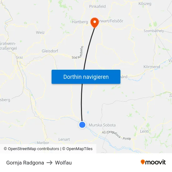 Gornja Radgona to Wolfau map