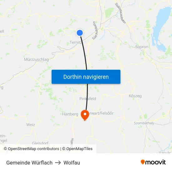 Gemeinde Würflach to Wolfau map