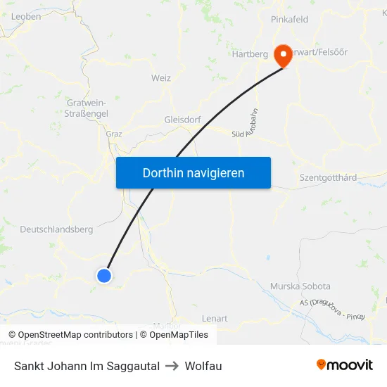 Sankt Johann Im Saggautal to Wolfau map