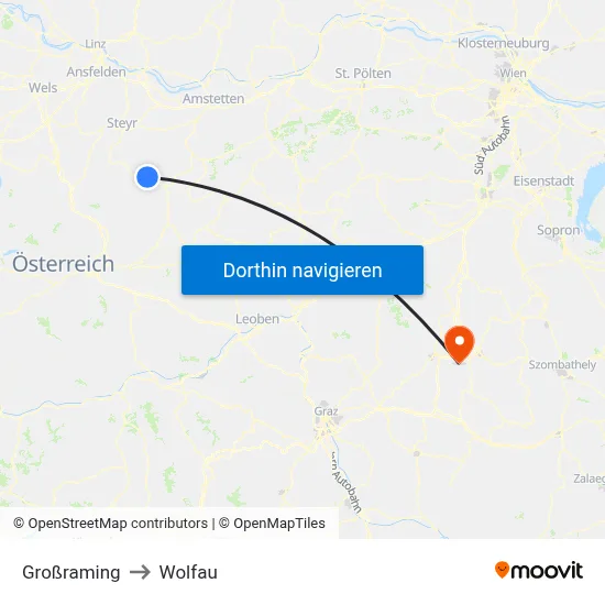 Großraming to Wolfau map
