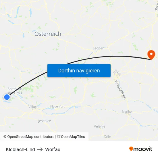 Kleblach-Lind to Wolfau map