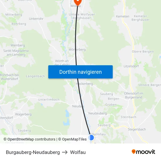 Burgauberg-Neudauberg to Wolfau map