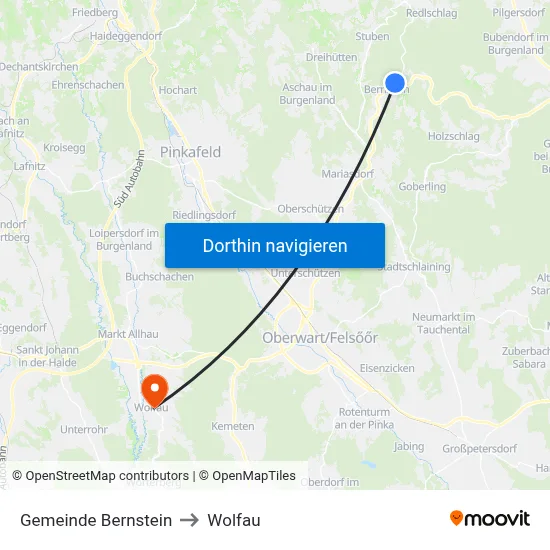 Gemeinde Bernstein to Wolfau map