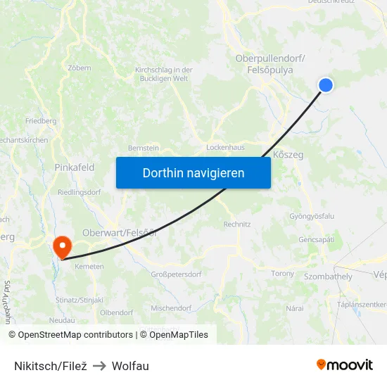 Nikitsch/Filež to Wolfau map