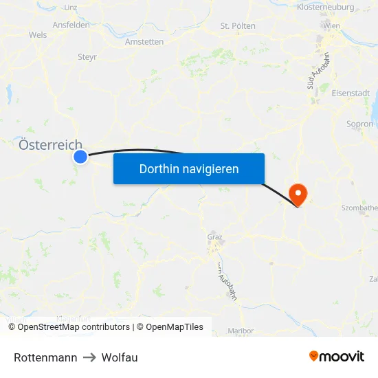 Rottenmann to Wolfau map