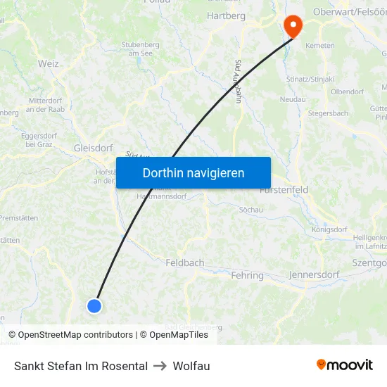 Sankt Stefan Im Rosental to Wolfau map