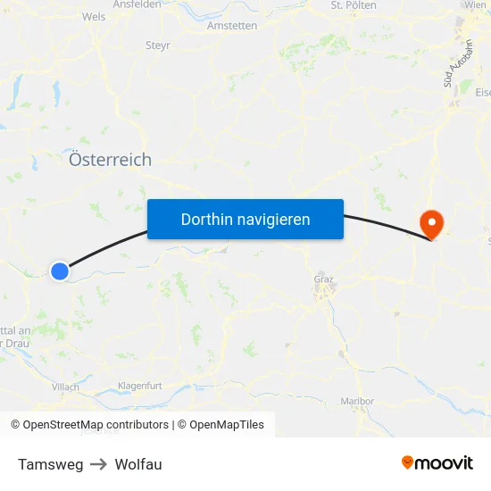 Tamsweg to Wolfau map