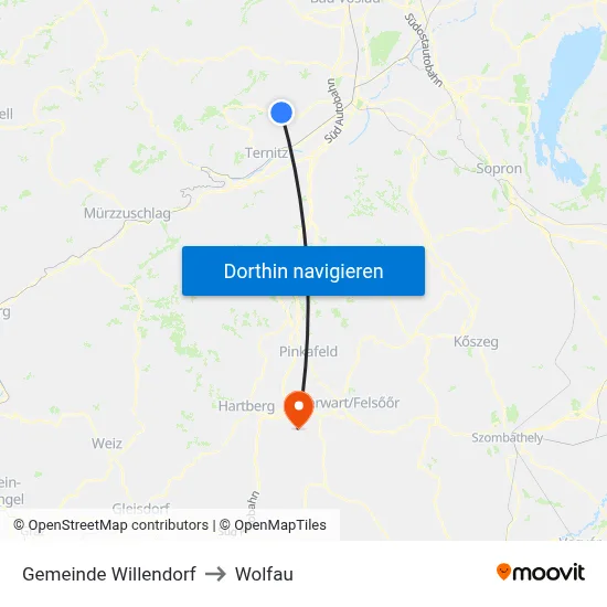 Gemeinde Willendorf to Wolfau map