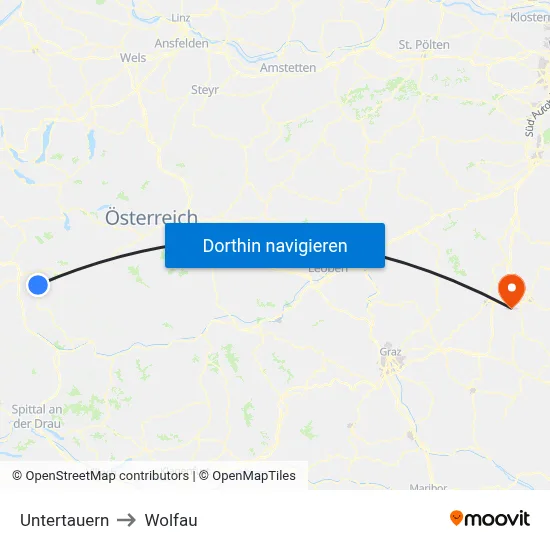 Untertauern to Wolfau map