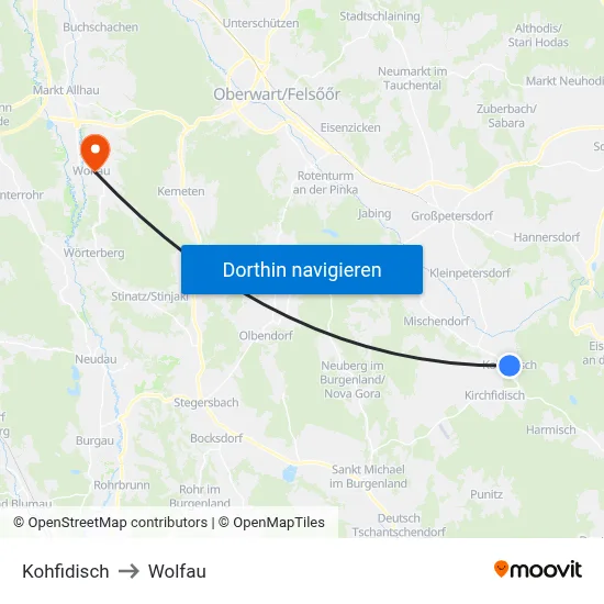 Kohfidisch to Wolfau map