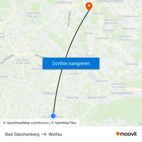 Bad Gleichenberg to Wolfau map