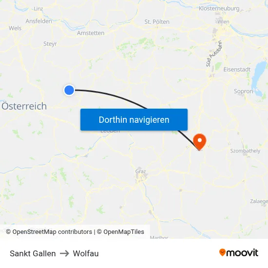 Sankt Gallen to Wolfau map