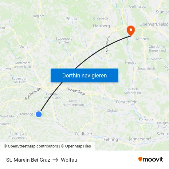 St. Marein Bei Graz to Wolfau map
