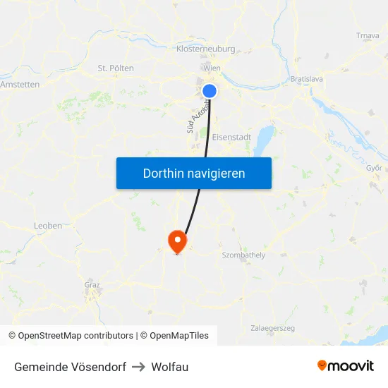 Gemeinde Vösendorf to Wolfau map