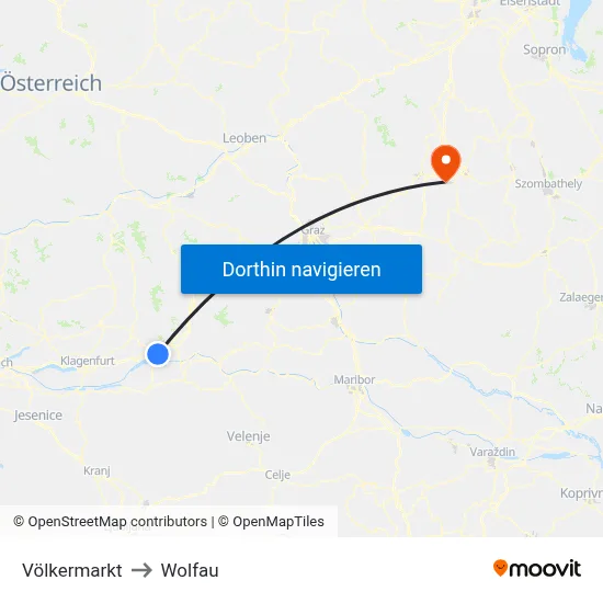 Völkermarkt to Wolfau map