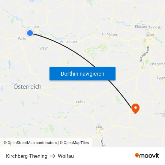 Kirchberg-Thening to Wolfau map