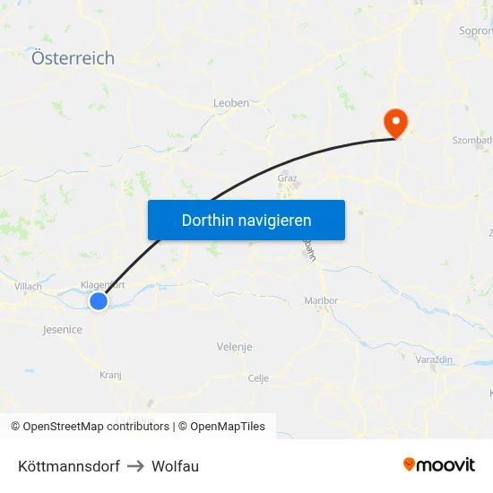 Köttmannsdorf to Wolfau map