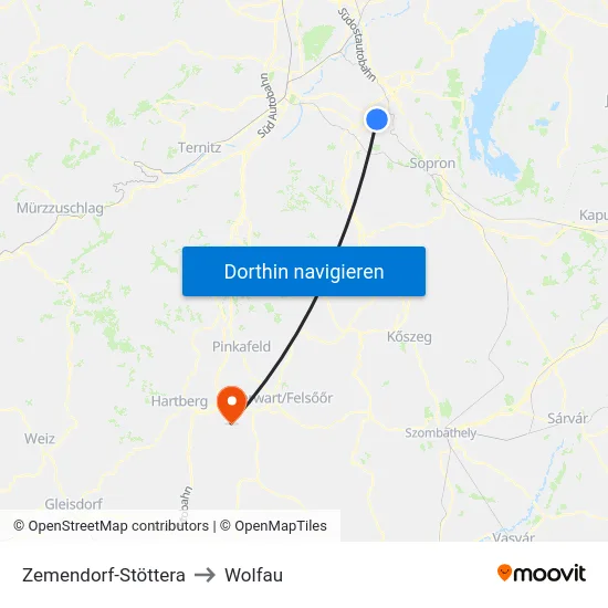 Zemendorf-Stöttera to Wolfau map