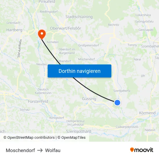 Moschendorf to Wolfau map