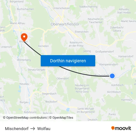 Mischendorf to Wolfau map