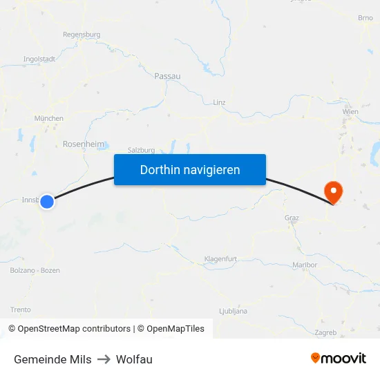 Gemeinde Mils to Wolfau map