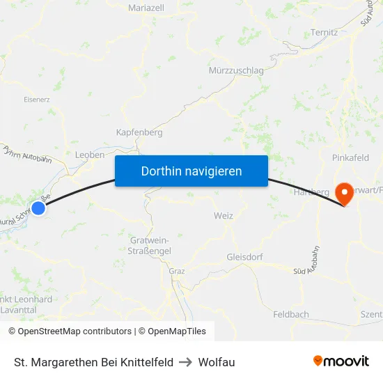 St. Margarethen Bei Knittelfeld to Wolfau map