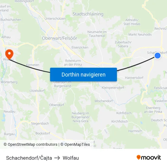 Schachendorf/Čajta to Wolfau map