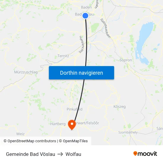 Gemeinde Bad Vöslau to Wolfau map
