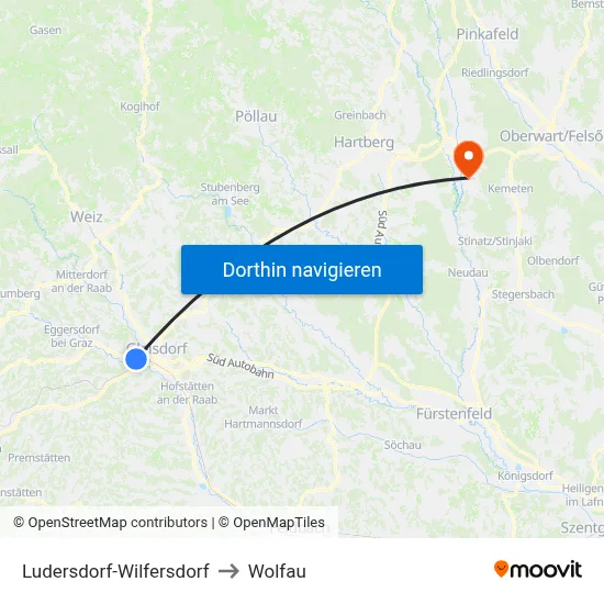 Ludersdorf-Wilfersdorf to Wolfau map