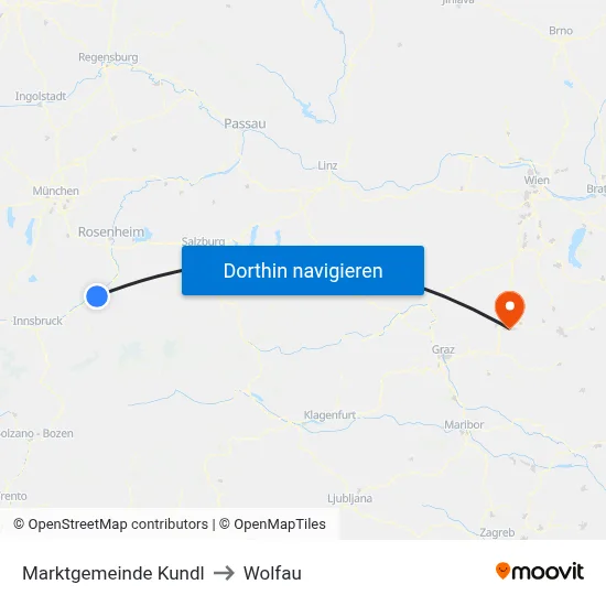 Marktgemeinde Kundl to Wolfau map