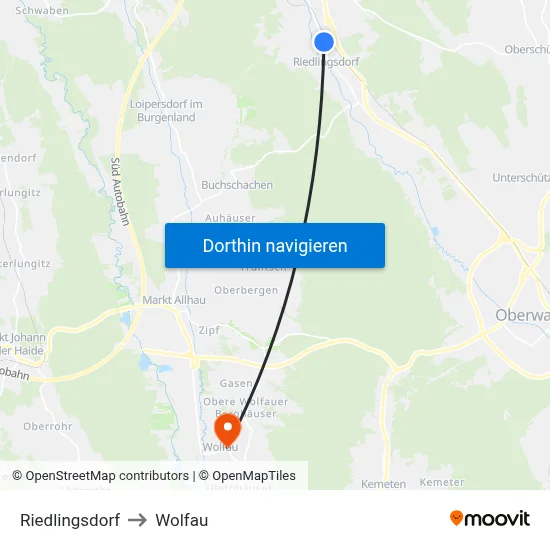 Riedlingsdorf to Wolfau map