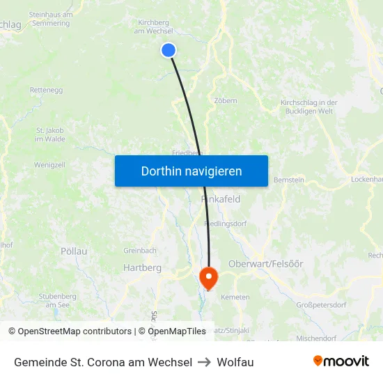 Gemeinde St. Corona am Wechsel to Wolfau map