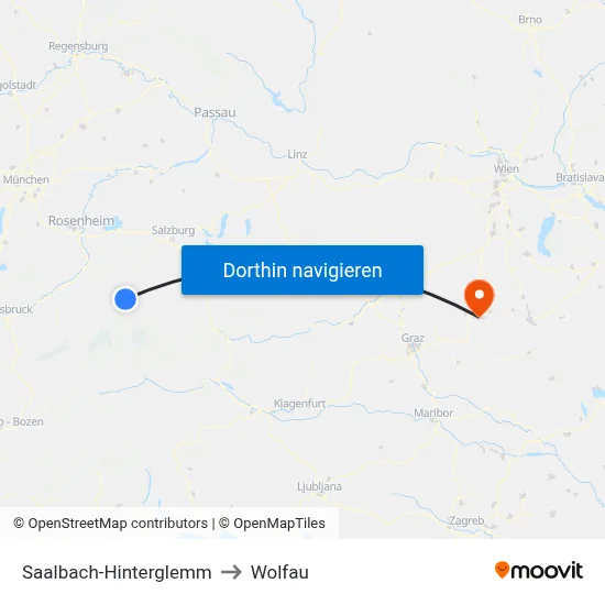 Saalbach-Hinterglemm to Wolfau map