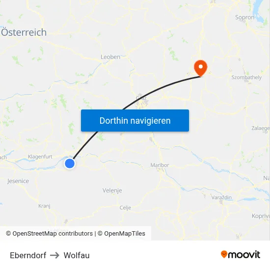 Eberndorf to Wolfau map