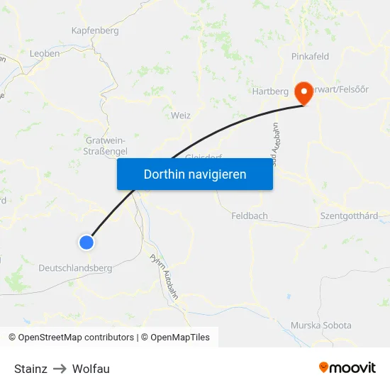 Stainz to Wolfau map