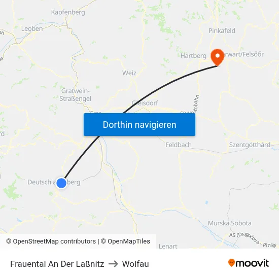 Frauental An Der Laßnitz to Wolfau map