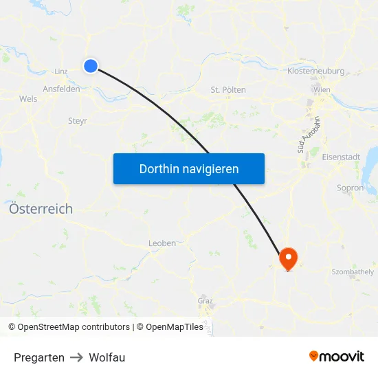 Pregarten to Wolfau map