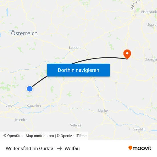 Weitensfeld Im Gurktal to Wolfau map