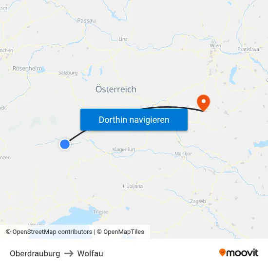Oberdrauburg to Wolfau map