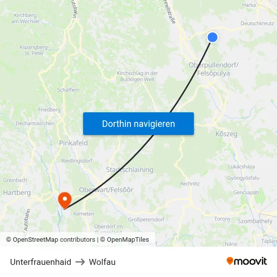 Unterfrauenhaid to Wolfau map